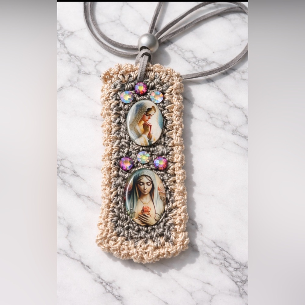 Hand Knits 2 Love Crochet Necklace Beads Designer Handmade Spiritual Gift Unique